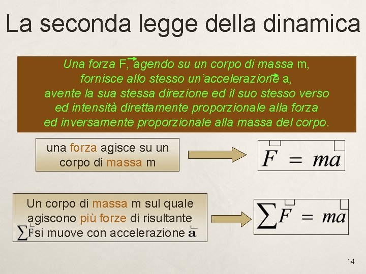 La seconda legge della dinamica Una forza F, agendo su un corpo di massa La seconda legge della dinamica Una forza F, agendo su un corpo di massa