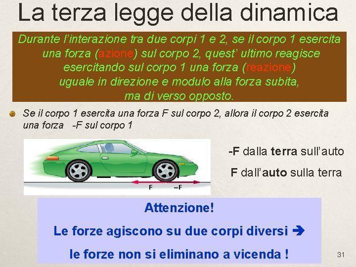 La terza legge della dinamica Durante l’interazione tra due corpi 1 e 2, se La terza legge della dinamica Durante l’interazione tra due corpi 1 e 2, se