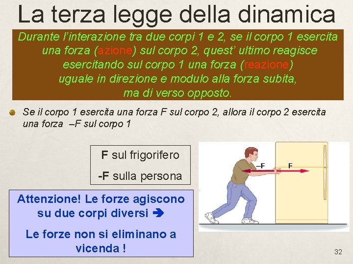 La terza legge della dinamica Durante l’interazione tra due corpi 1 e 2, se La terza legge della dinamica Durante l’interazione tra due corpi 1 e 2, se