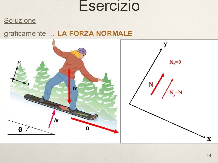 Esercizio Soluzione: graficamente … LA FORZA NORMALE y Nx=0 N w q Ny=N a Esercizio Soluzione: graficamente … LA FORZA NORMALE y Nx=0 N w q Ny=N a