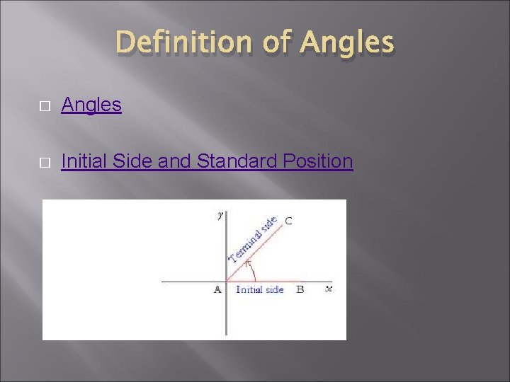 Definition of Angles � Initial Side and Standard Position 