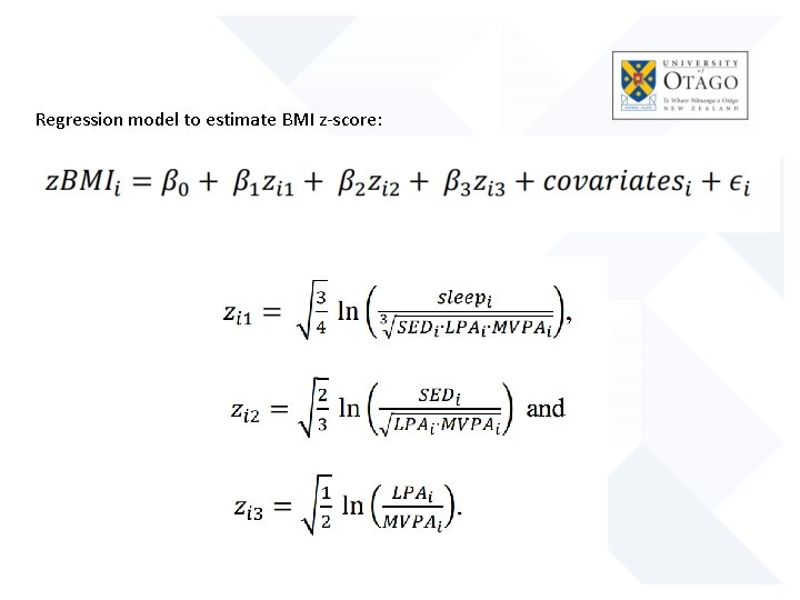 Regression model to estimate BMI z-score: 