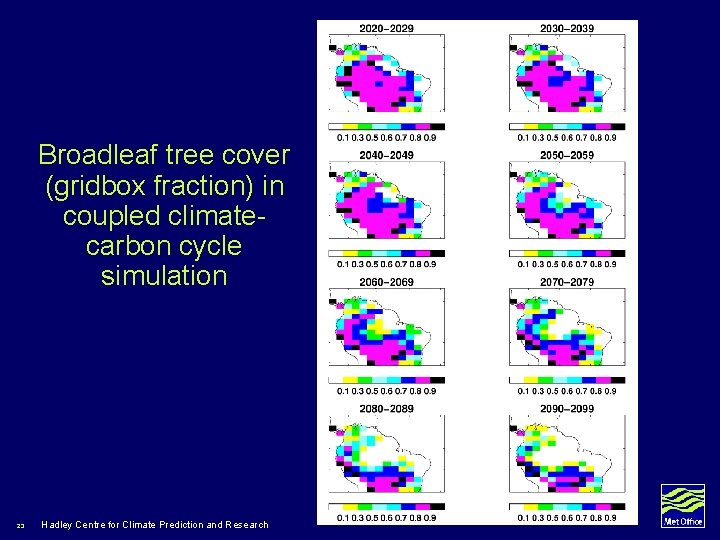 Broadleaf tree cover (gridbox fraction) in coupled climatecarbon cycle simulation 23 Hadley Centre for