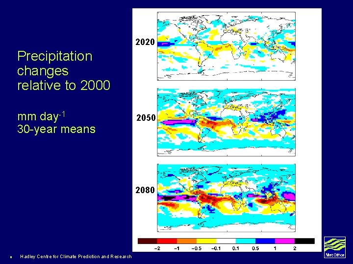2020 Precipitation changes relative to 2000 mm day-1 30 -year means 2050 2080 9