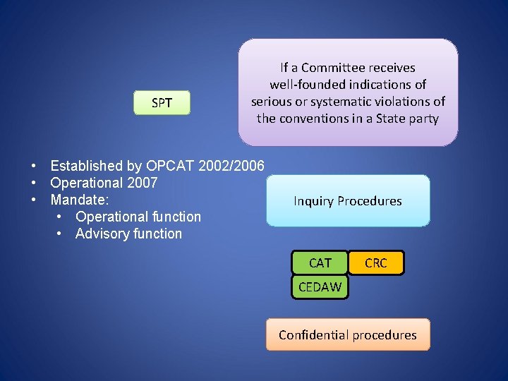 SPT If a Committee receives well-founded indications of serious or systematic violations of the