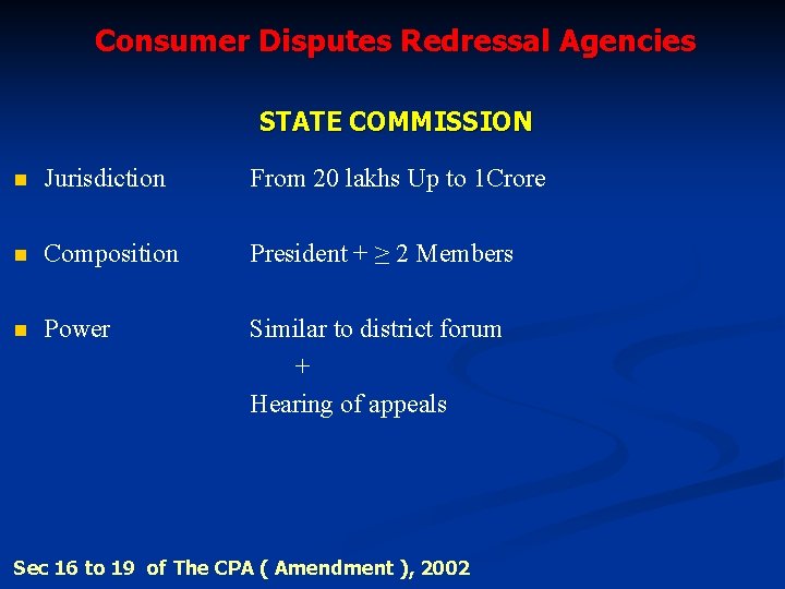 Consumer Disputes Redressal Agencies STATE COMMISSION n Jurisdiction From 20 lakhs Up to 1