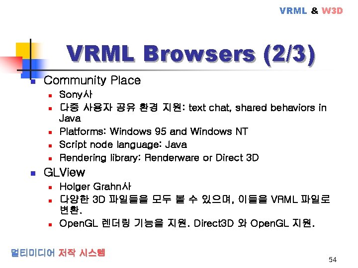 VRML & W 3 D VRML Browsers (2/3) n Community Place n n n