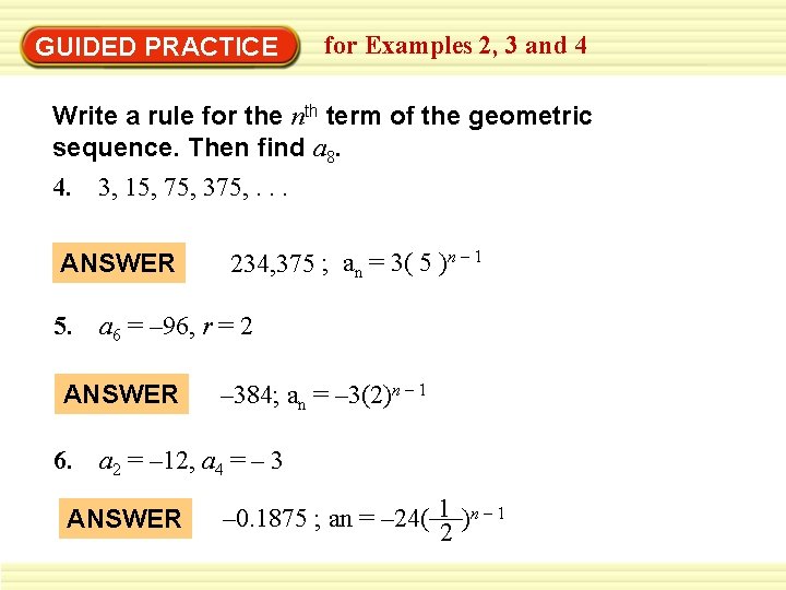 GUIDED PRACTICE for Examples 2, 3 and 4 Write a rule for the nth