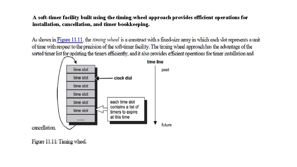 A soft-timer facility built using the timing-wheel approach provides efficient operations for installation, cancellation,