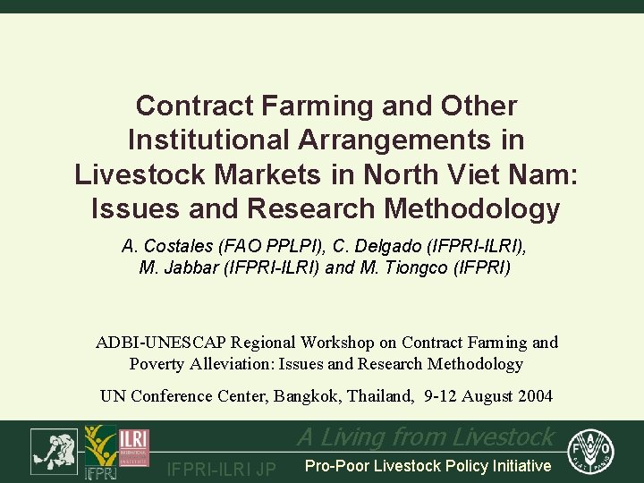 Contract Farming and Other Institutional Arrangements in Livestock Markets in North Viet Nam: Issues