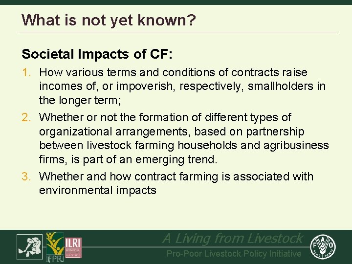 What is not yet known? Societal Impacts of CF: 1. How various terms and
