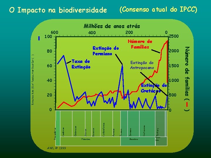 (Consenso atual do IPCC) O Impacto na biodiversidade Milhões de anos atrás 600 100