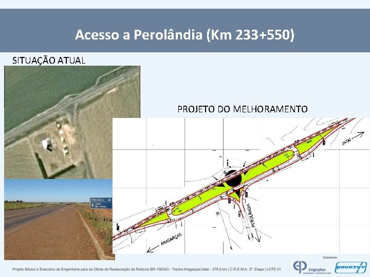 Acesso a Perolândia (Km 233+550) SITUAÇÃO ATUAL PROJETO DO MELHORAMENTO 