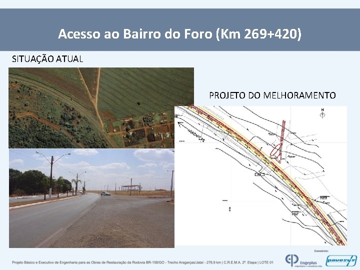 Acesso ao Bairro do Foro (Km 269+420) SITUAÇÃO ATUAL PROJETO DO MELHORAMENTO 