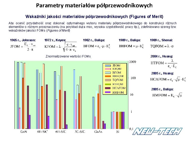 Parametry materiałów półprzewodnikowych Wskaźniki jakości materiałów półprzewodnikowych (Figures of Merit) Aby ocenić przydatność oraz Parametry materiałów półprzewodnikowych Wskaźniki jakości materiałów półprzewodnikowych (Figures of Merit) Aby ocenić przydatność oraz