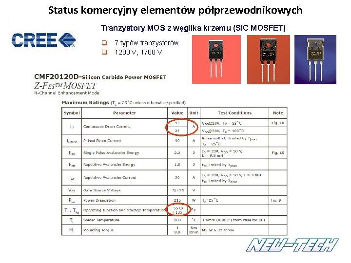 Status komercyjny elementów półprzewodnikowych Tranzystory MOS z węglika krzemu (Si. C MOSFET) q 7 Status komercyjny elementów półprzewodnikowych Tranzystory MOS z węglika krzemu (Si. C MOSFET) q 7