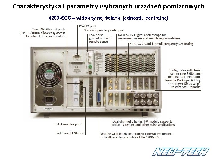 Charakterystyka i parametry wybranych urządzeń pomiarowych 4200 -SCS – widok tylnej ścianki jednostki centralnej Charakterystyka i parametry wybranych urządzeń pomiarowych 4200 -SCS – widok tylnej ścianki jednostki centralnej