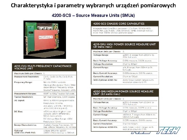 Charakterystyka i parametry wybranych urządzeń pomiarowych 4200 -SCS – Source Measure Units (SMUs) Charakterystyka i parametry wybranych urządzeń pomiarowych 4200 -SCS – Source Measure Units (SMUs)