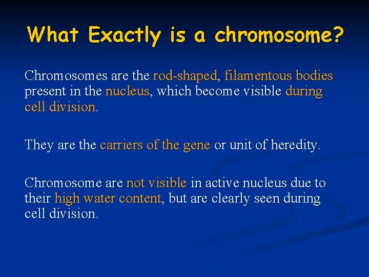 What Exactly is a chromosome? Chromosomes are the rod-shaped, filamentous bodies present in the
