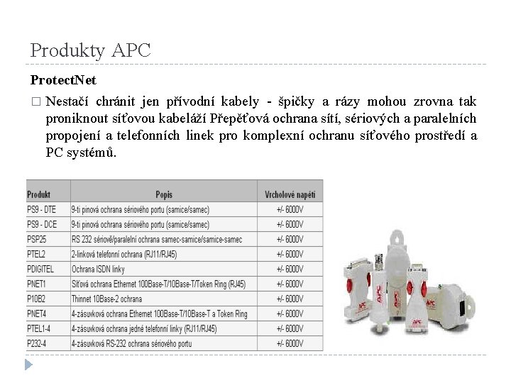 Produkty APC Protect. Net � Nestačí chránit jen přívodní kabely - špičky a rázy