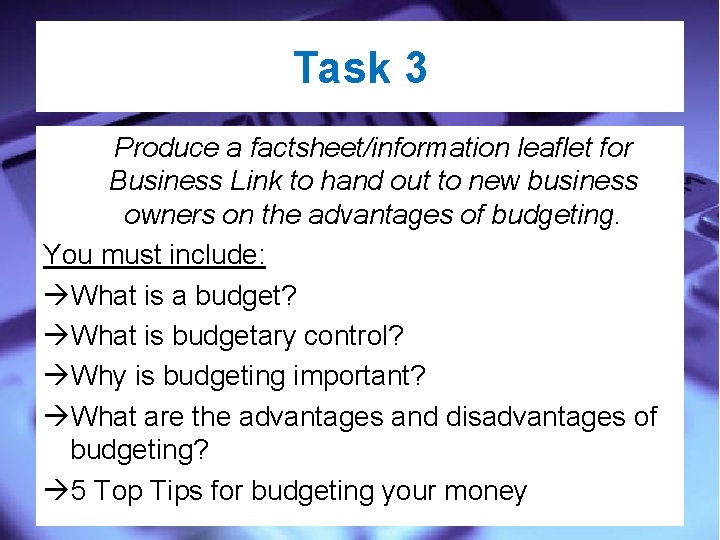 Task 3 Produce a factsheet/information leaflet for Business Link to hand out to new