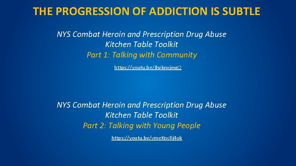 THE PROGRESSION OF ADDICTION IS SUBTLE NYS Combat Heroin and Prescription Drug Abuse Kitchen