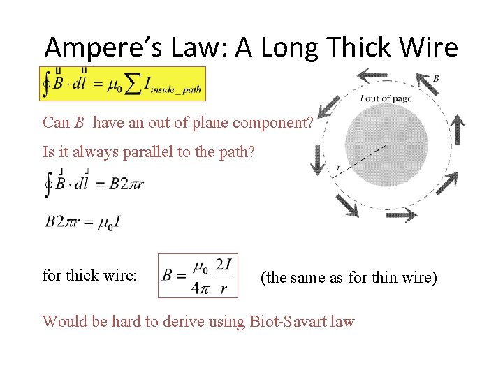 Ampere’s Law: A Long Thick Wire Can B have an out of plane component?