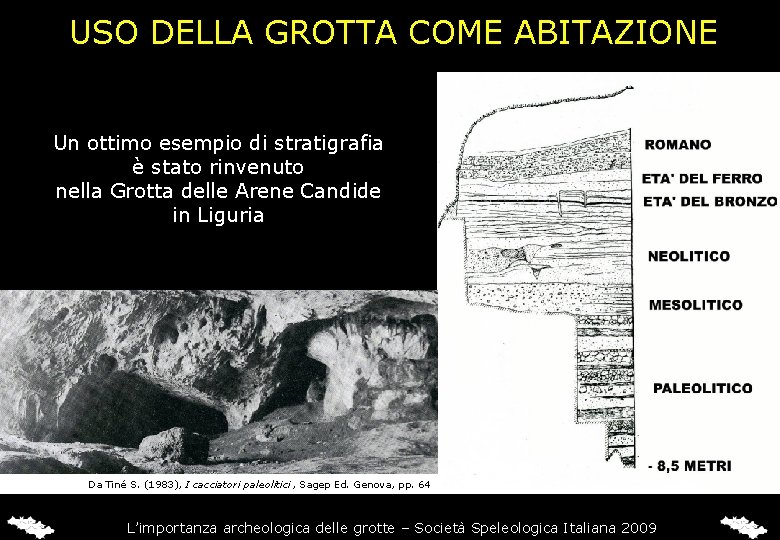 USO DELLA GROTTA COME ABITAZIONE Un ottimo esempio di stratigrafia è stato rinvenuto nella