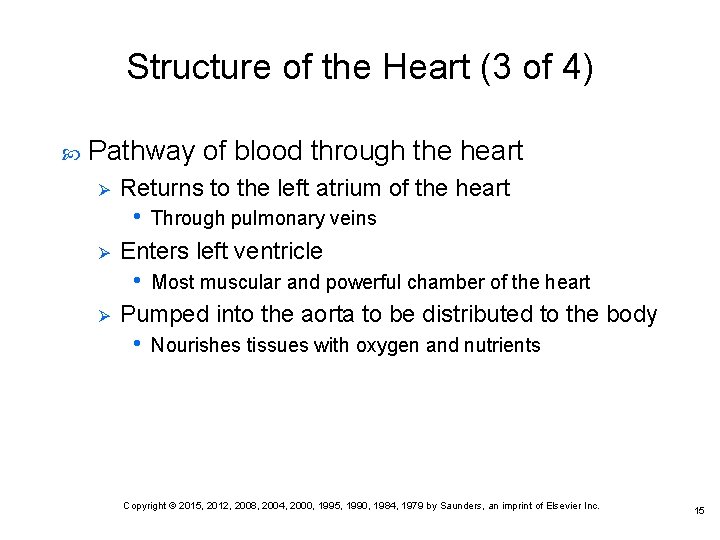 Structure of the Heart (3 of 4) Pathway of blood through the heart Ø