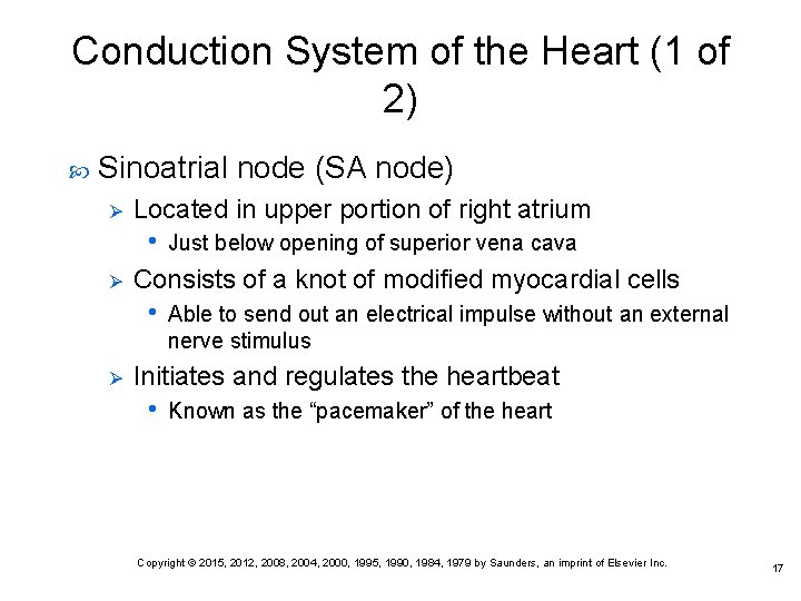 Conduction System of the Heart (1 of 2) Sinoatrial node (SA node) Ø Located Conduction System of the Heart (1 of 2) Sinoatrial node (SA node) Ø Located