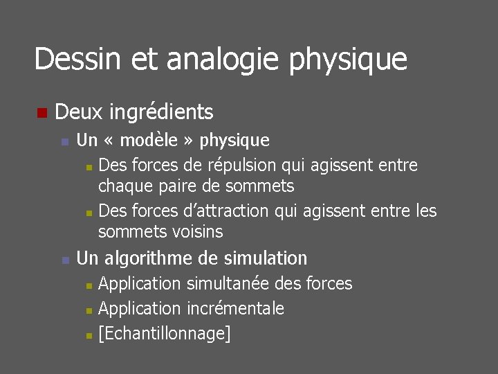 Dessin et analogie physique n Deux ingrédients n n Un « modèle » physique