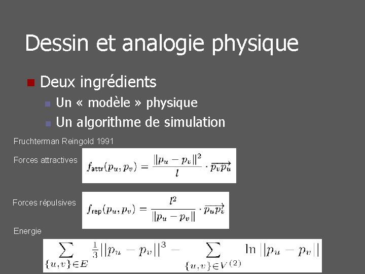 Dessin et analogie physique n Deux ingrédients n n Un « modèle » physique