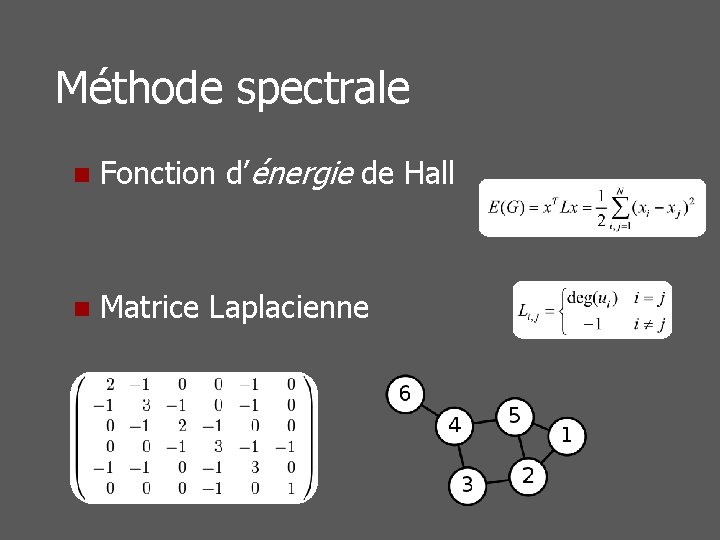 Méthode spectrale n Fonction d’énergie de Hall n Matrice Laplacienne 