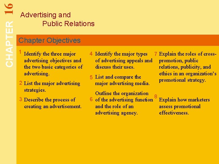 16 CHAPTER Advertising and Public Relations Chapter Objectives 1 Identify the three major advertising