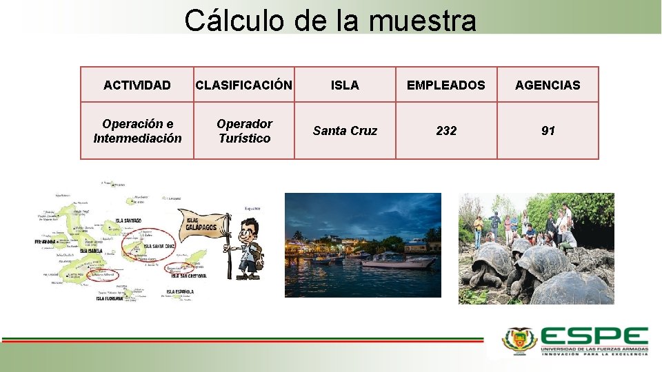 Cálculo de la muestra ACTIVIDAD CLASIFICACIÓN ISLA EMPLEADOS AGENCIAS Operación e Intermediación Operador Turístico
