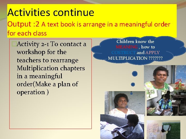 Activities continue Output : 2 A text book is arrange in a meaningful order