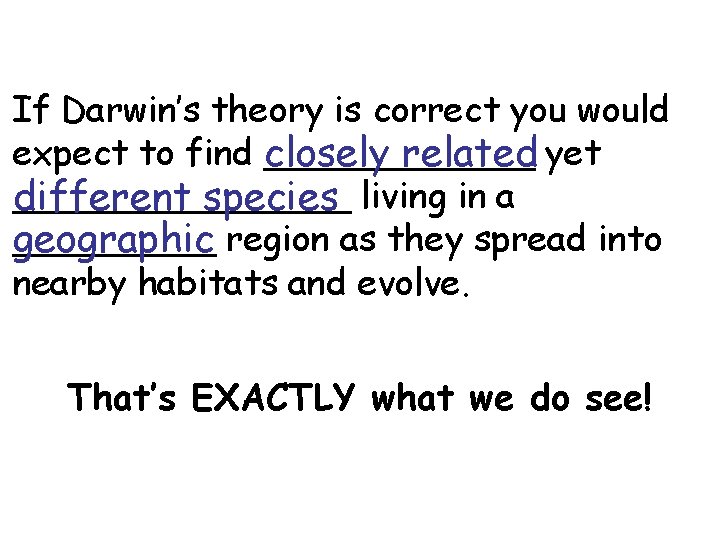 If Darwin’s theory is correct you would expect to find closely ______ related yet