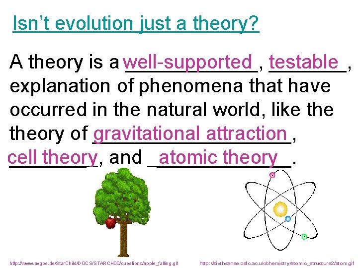 Isn’t evolution just a theory? well-supported testable A theory is a ______, _______, explanation