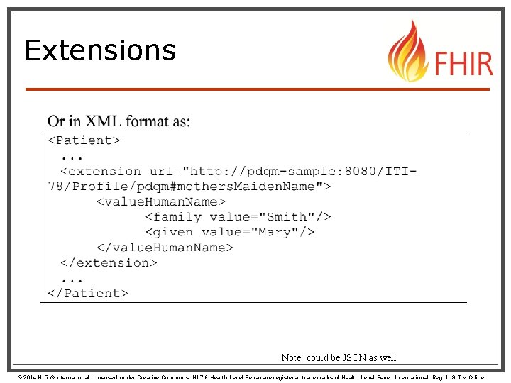 Extensions 14 Note: could be JSON as well © 2014 HL 7 ® International.