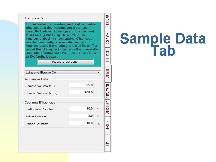 Sample Data Tab 