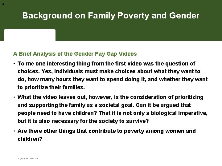  • Background on Family Poverty and Gender A Brief Analysis of the Gender