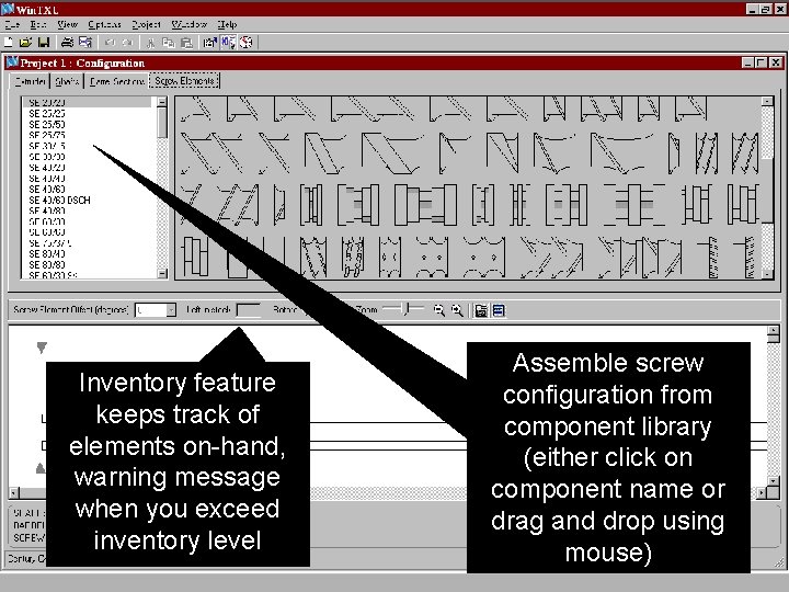 Inventory feature keeps track of elements on-hand, warning message when you exceed inventory level