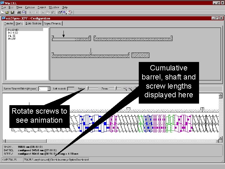 Cumulative barrel, shaft and screw lengths displayed here Rotate screws to see animation 