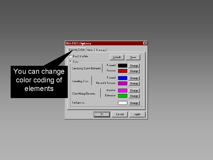 You can change color coding of elements 