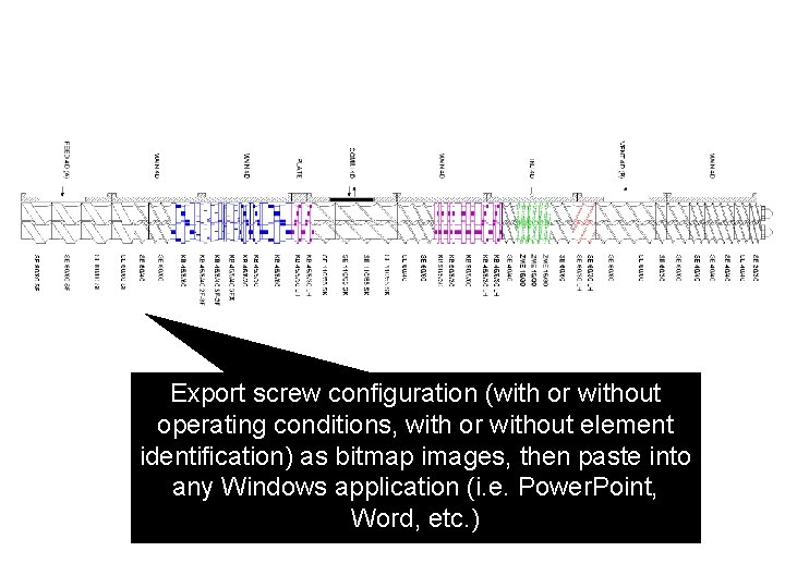 Export screw configuration (with or without operating conditions, with or without element identification) as