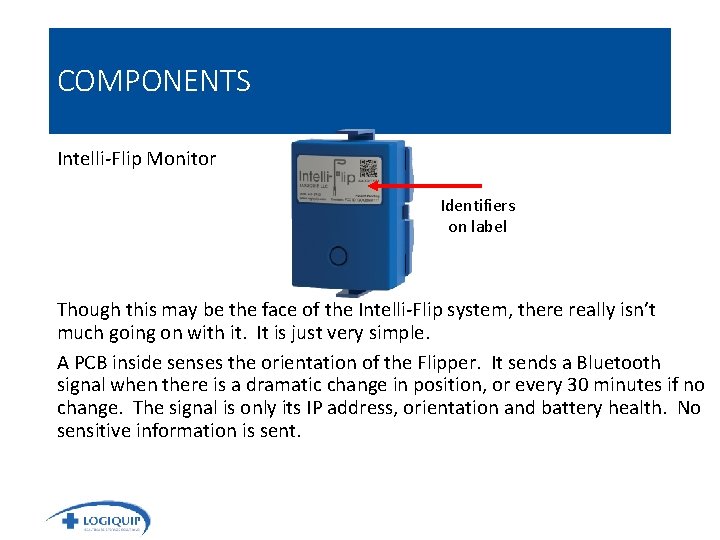 COMPONENTS Intelli-Flip Monitor Identifiers on label Though this may be the face of the
