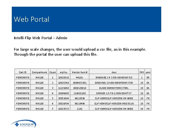 Web Portal Intelli-Flip Web Portal – Admin For large scale changes, the user would