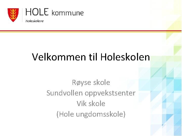 Velkommen til Holeskolen Røyse skole Sundvollen oppvekstsenter Vik skole (Hole ungdomsskole) Velkommen til Holeskolen Røyse skole Sundvollen oppvekstsenter Vik skole (Hole ungdomsskole)