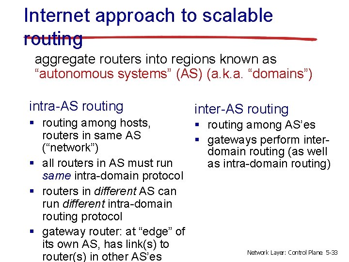 Internet approach to scalable routing aggregate routers into regions known as “autonomous systems” (AS)