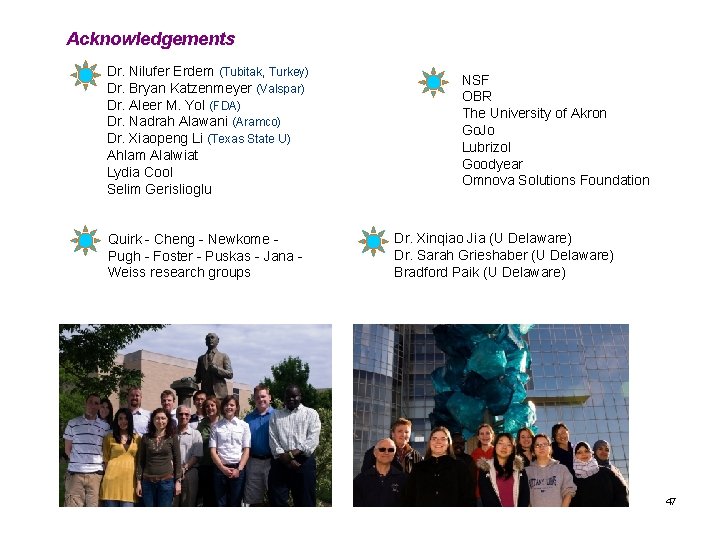 Acknowledgements Dr. Nilufer Erdem (Tubitak, Turkey) Dr. Bryan Katzenmeyer (Valspar) Dr. Aleer M. Yol